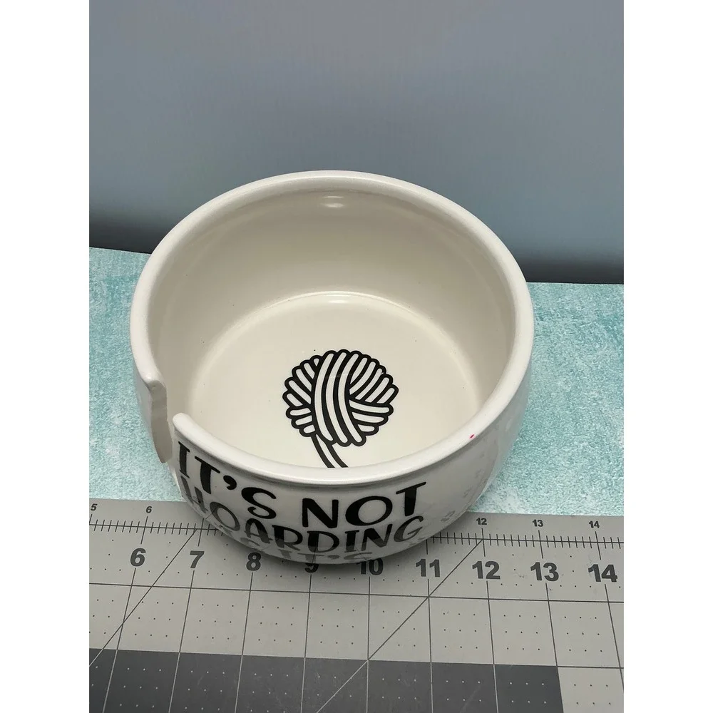 Lenny Mud Its Not Hoarding If Its Yarn Ceramic Yarn Bowl White Black USA Made
